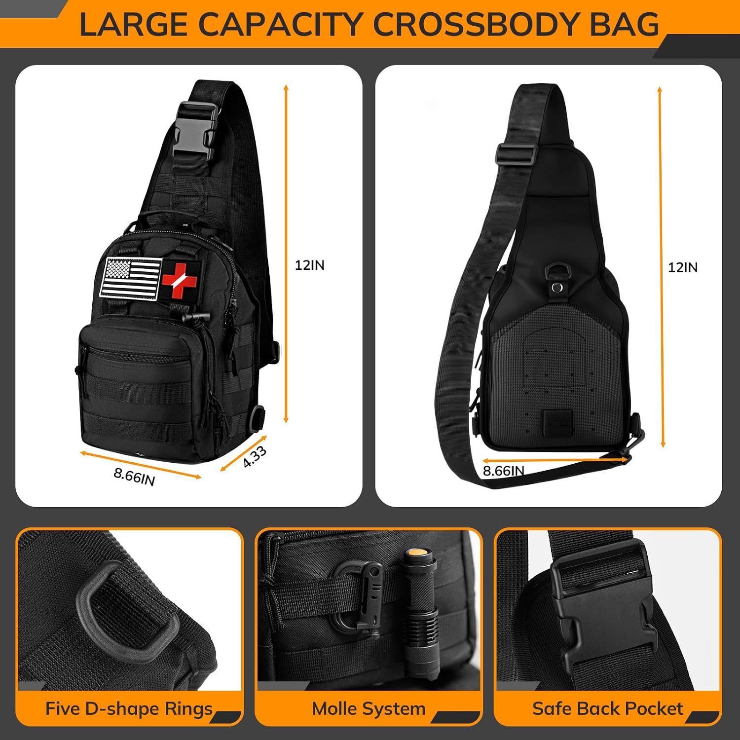 Survival Kit, 250pcs Survival Tools Tactical Gear and Trauma Bag, Survival First Aid Kit with Molle Crossbody Bag &