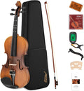 4/4 Full Size Violin Set Matte Fiddle for Beginners Adults with Hard Case, Rosin, Shoulder Rest, Bow, Tuner and Extra