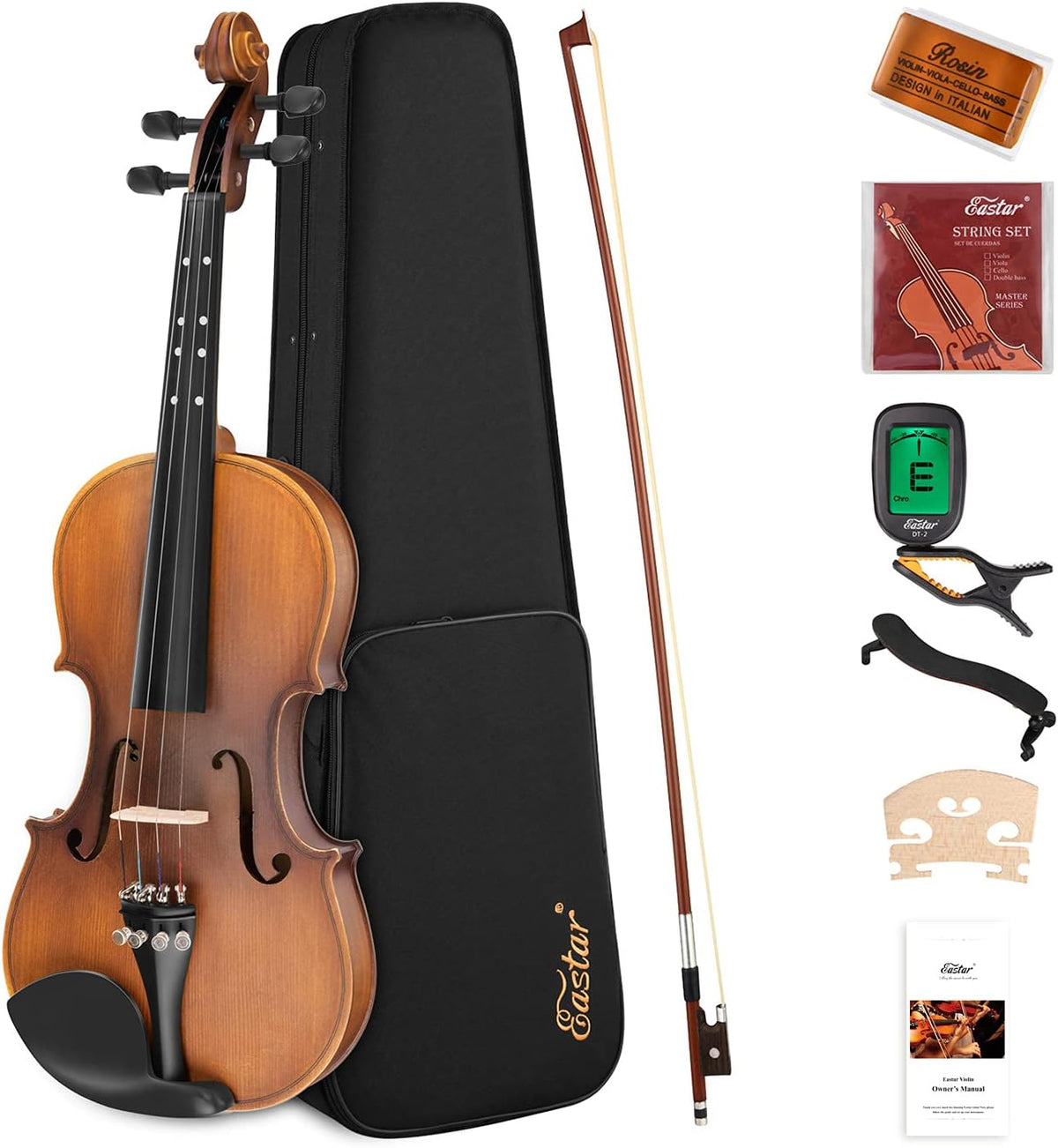 4/4 Full Size Violin Set Matte Fiddle for Beginners Adults with Hard Case, Rosin, Shoulder Rest, Bow, Tuner and Extra