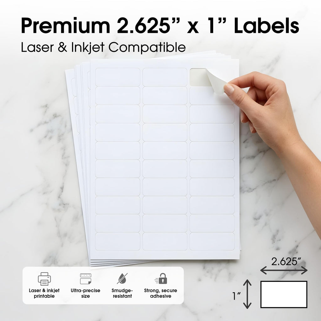 1" X 2 5/8" Matte White Printable Address Labels