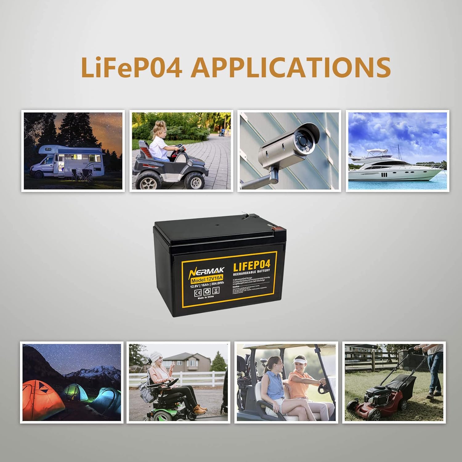 12V 16Ah Lithium LiFePO4 Deep Cycle Battery, 2000+ Cycles Lithium Iron Phosphate Rechargeable Battery for Solar/Wind
