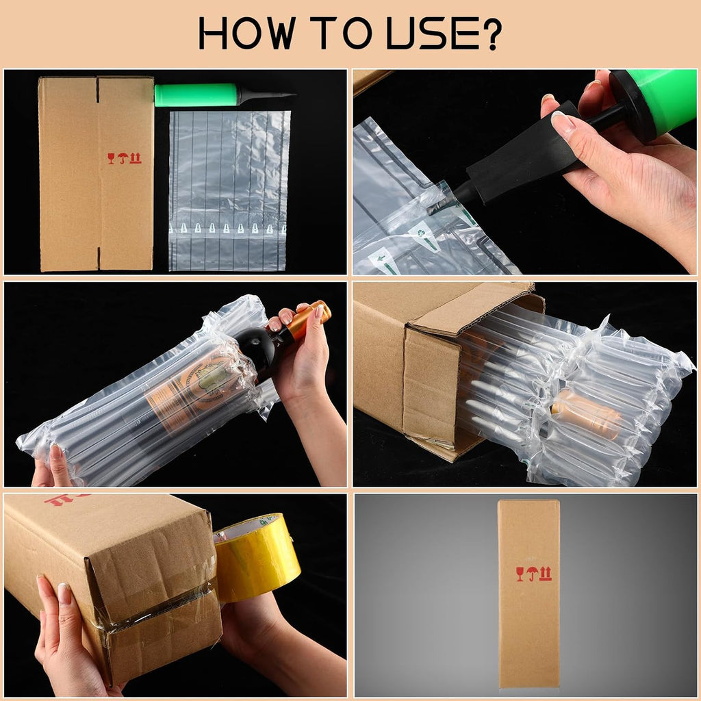 10 Sets Wine Bottle Shipping Boxes with Inflatable Travel Bags & Pump