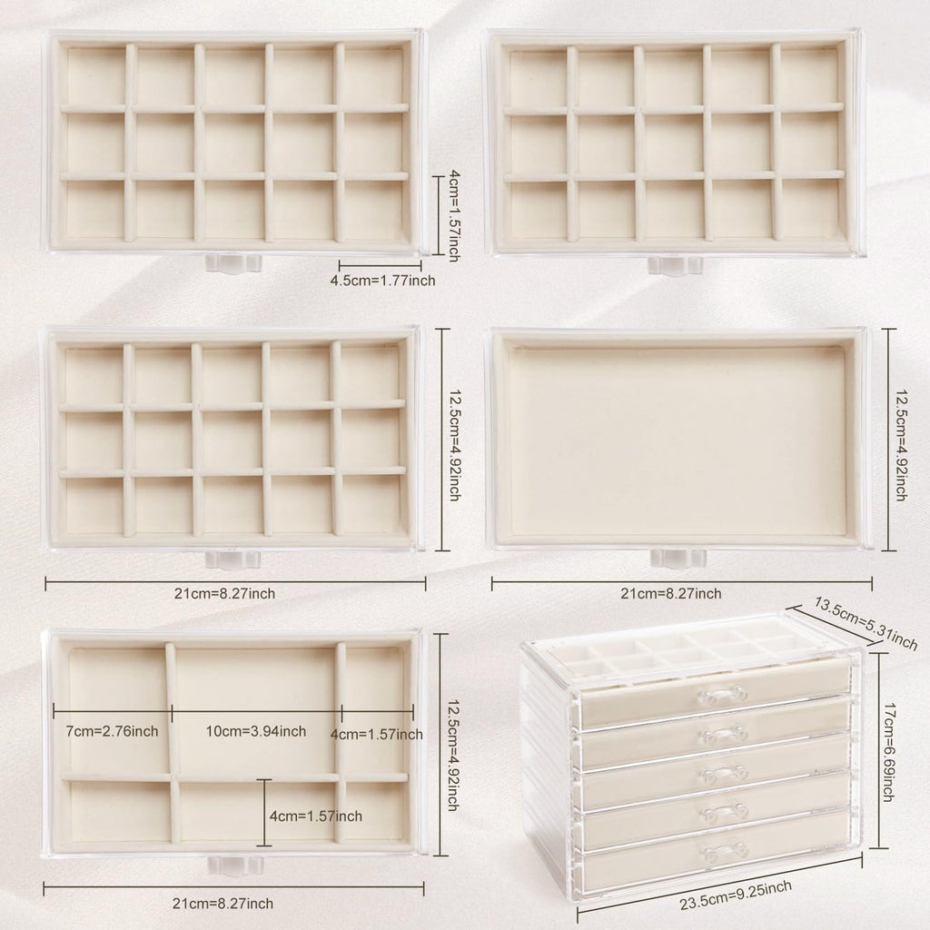 5 Drawers Clear Jewelry Box for Women and Girls, Acrylic Earring Holder Organizer Ring Holder Display Storage