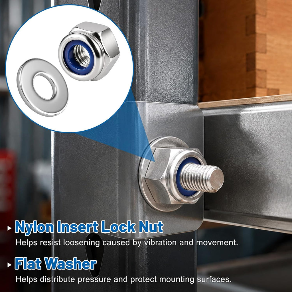 M8-1.25 Lock Nut 190Pcs Stainless Steel Nylock Locking nut with Washer