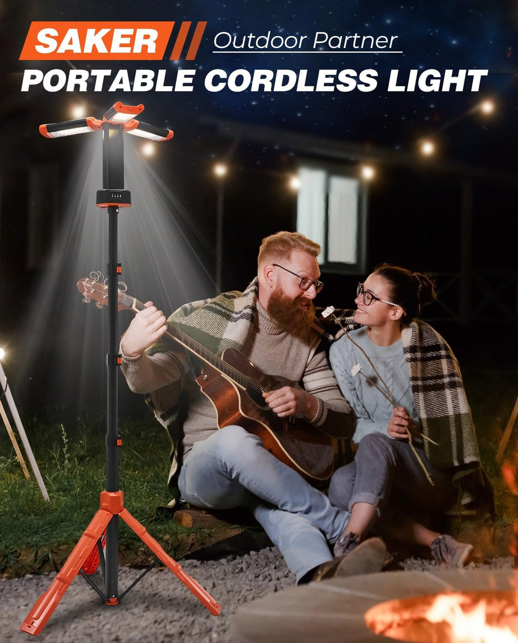 Portable Camping Light with Stand 12000mAh 73.2" Work Light LD10 | 3200 Lumen,with Bag, Adjustable