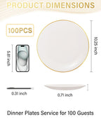 100PCS Ivory and Gold Plastic Plates 10.25″ Disposable Dinner Plate