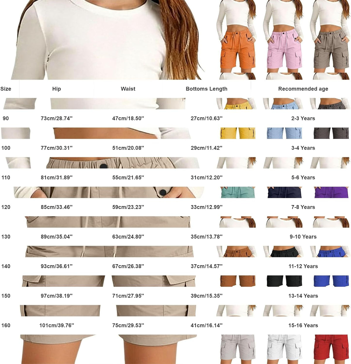 Girls Bermuda Cargo Shorts Baggy Hiking Shorts Summer Casual Elastic High Waist Drawstring Pants with Pockets