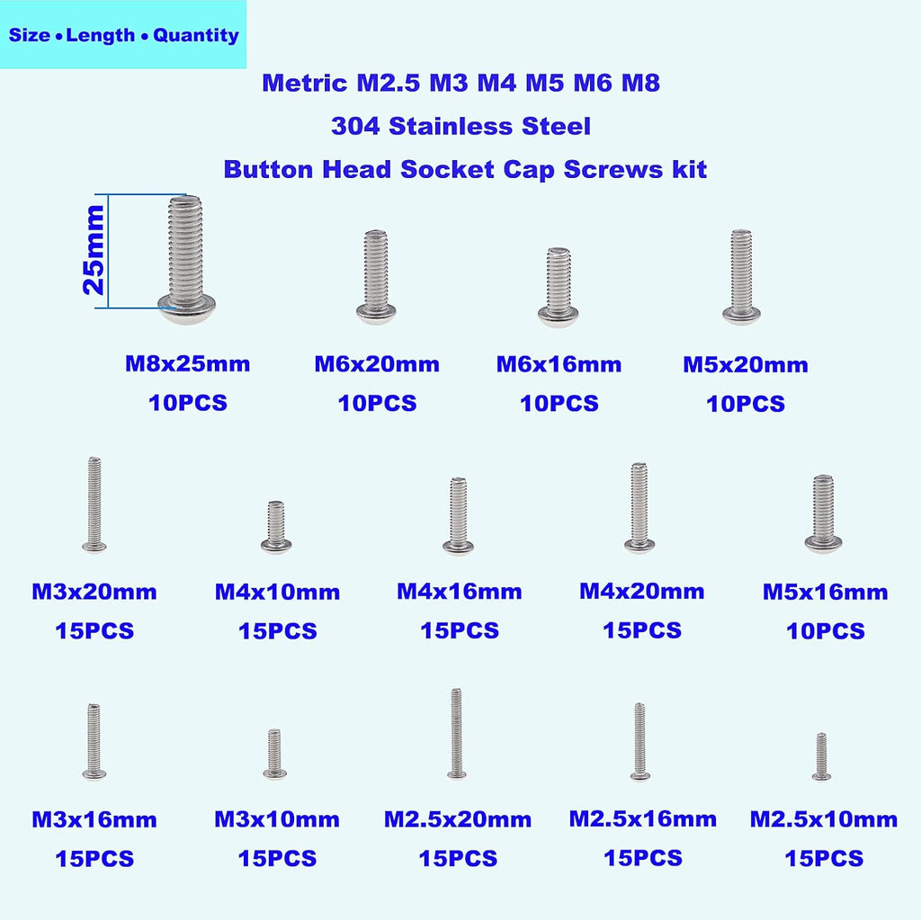 Metric M2.5-M8 304 Stainless Steel Button Head Socket Cap Screw Kit