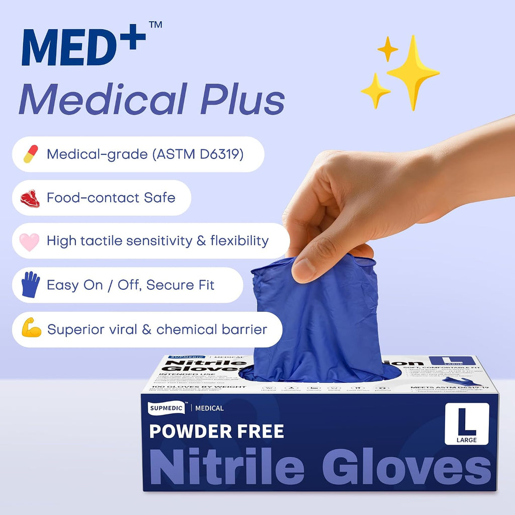 Nitrile Exam Gloves, 4 Mil MED+ Powder-Free Latex-Free Cooking Food-Safe Disposable Medical Gloves Blue Violet 100Ct