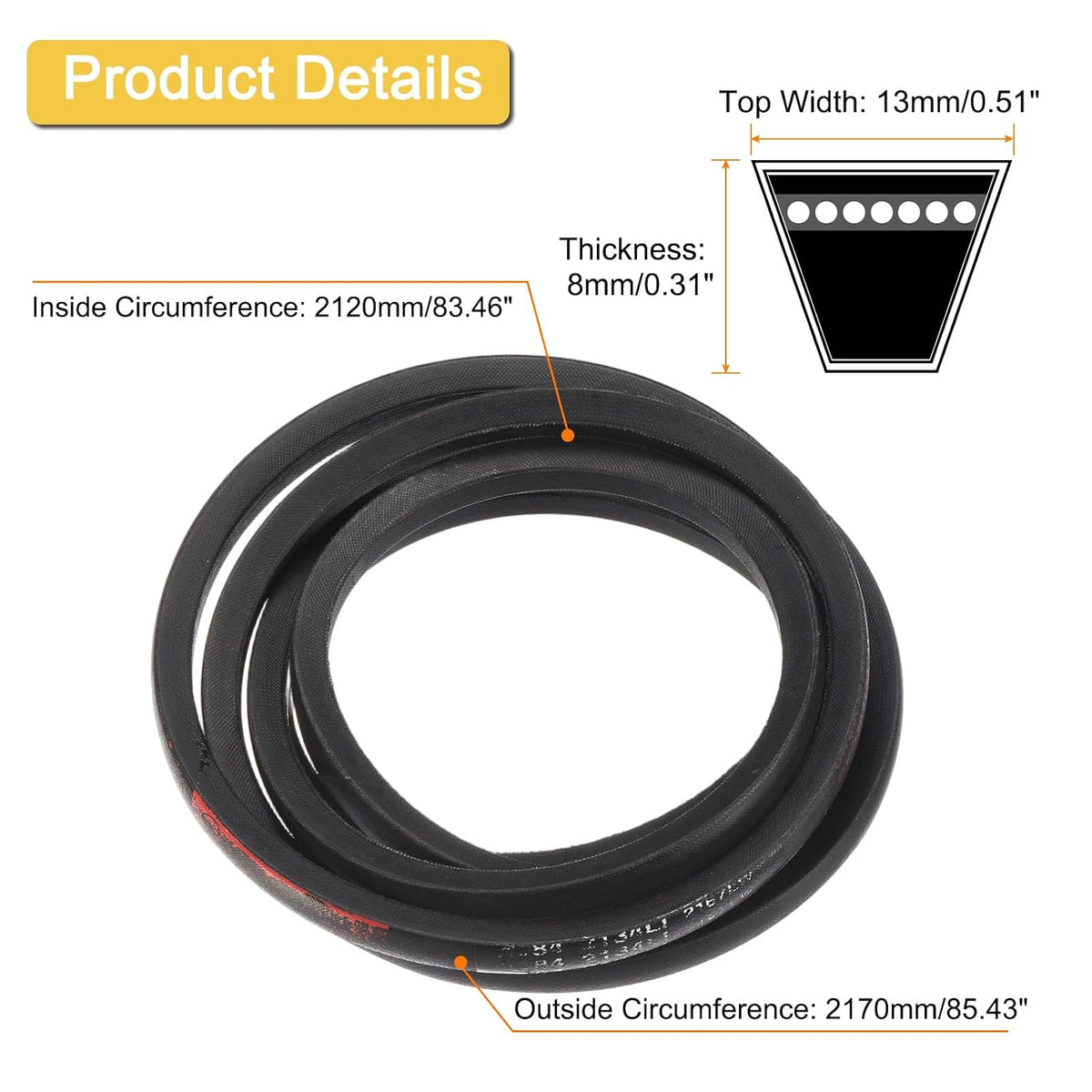 uxcell A83 1/2 Classic Wrapped V-Belt,85" Outer Circ A Profile,Black