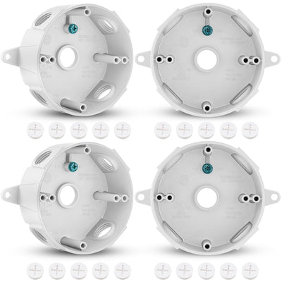 4 Pcs 4 Inch Round Metal Electrical Box with 1/2 Inch 5 Holes Weatherproof Aluminum Outlet Junction Ceiling Fan Box