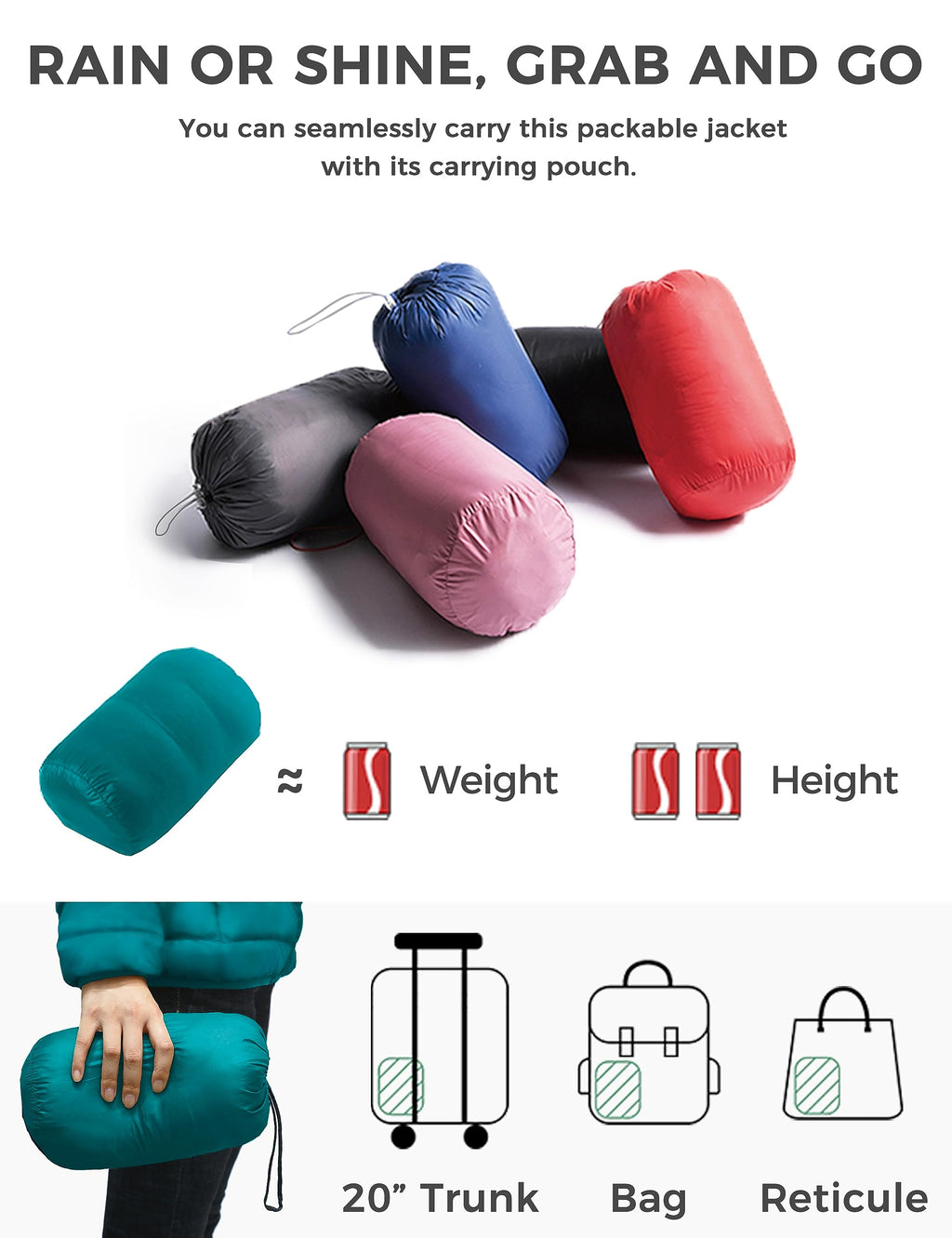 Women's Packable Down Jacket Windproof Hiking Coats Teal Blue M