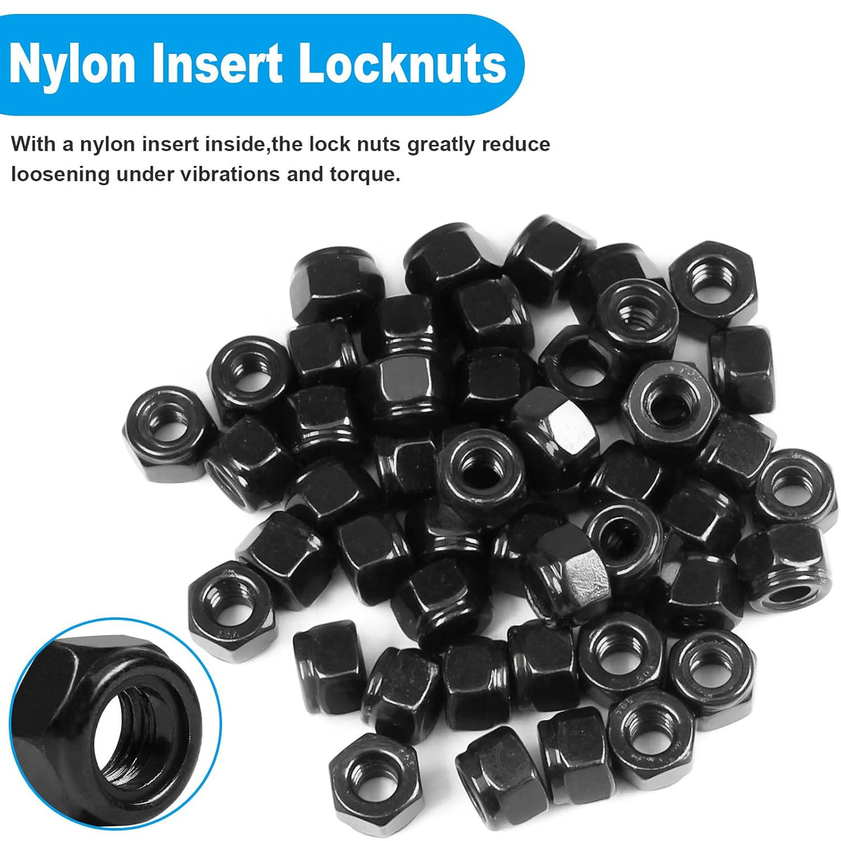 50Pcs #6-32 Nylon Insert Hex Lock Nuts Self-Locking Nut