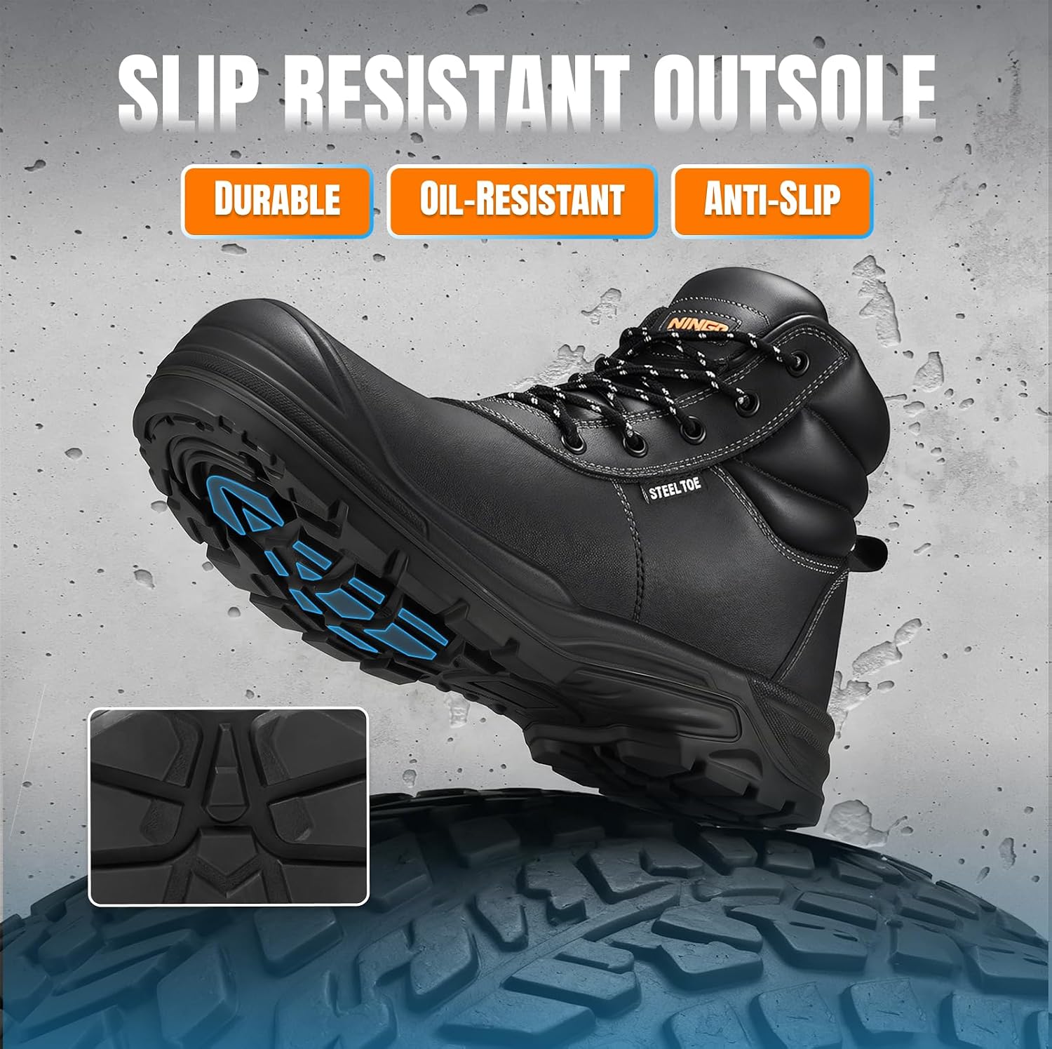 Steel Toe Work Boots for Men, Non Slip & Puncture Resistant Construction Boots with Breathable Lining, EH Protection