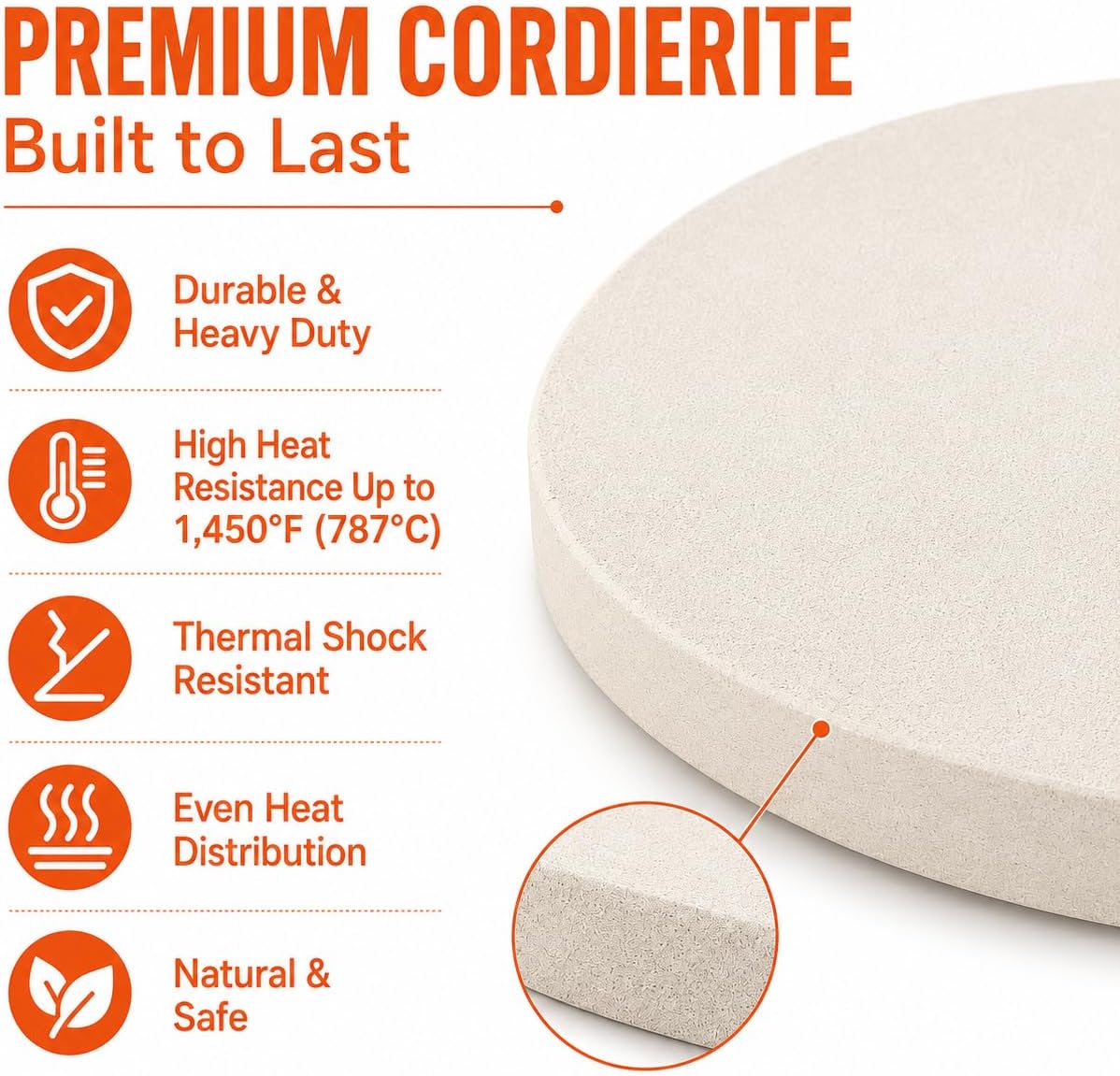 15 Inch Round Cordierite Pizza Stone for Oven and Grill