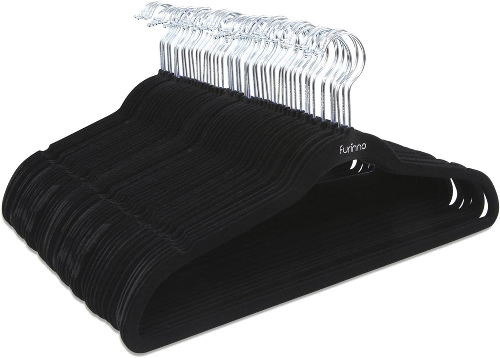 Velvet Suit Hangers, 50 Pack Non-Slip Clothes Hangers, Slim Space Saving Design with Pants Bar, 360 Swivel Hook