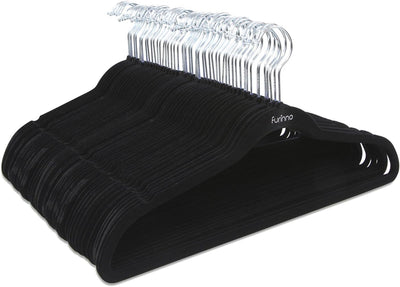 Velvet Suit Hangers, 50 Pack Non-Slip Clothes Hangers, Slim Space Saving Design with Pants Bar, 360 Swivel Hook