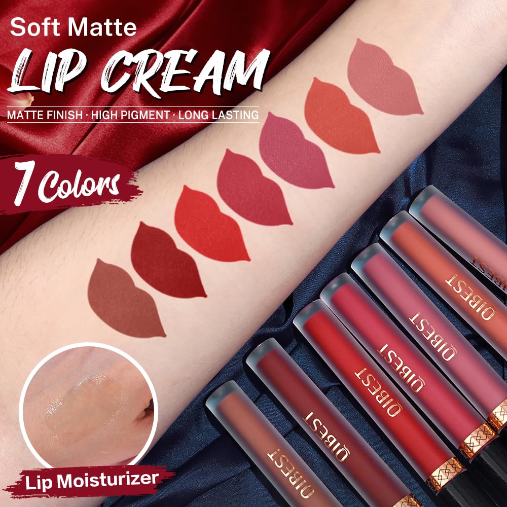 7Pcs Matte Liquid Lipstick + 1Pcs Lip Plumper Makeup Set Kit, Pigmented Long Lasting Lip Gloss Set, Velvet Waterproof