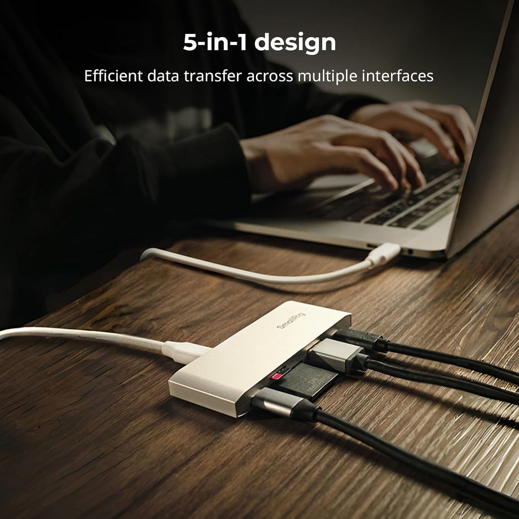 5-in-1 Memory Card Reader, Dual USB-C & SD/TF Card Slots, 65W PD Charging, for SD, SDHC, SDXC, Micro SD, Micro SDXC