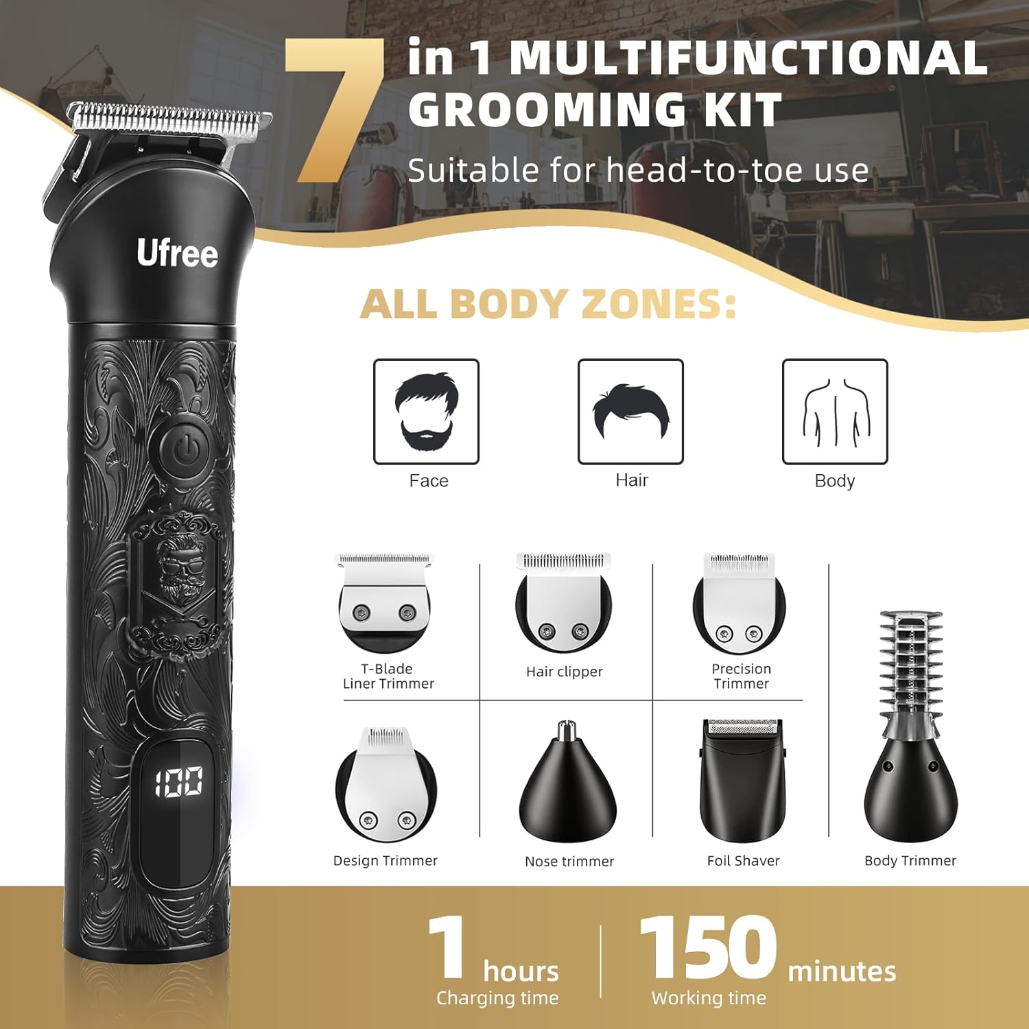 Beard Trimmer for Men, Electric Razor Shavers, Cordless Hair Clippers, 7 in 1 Beard Grooming Kit for Mustache, Body