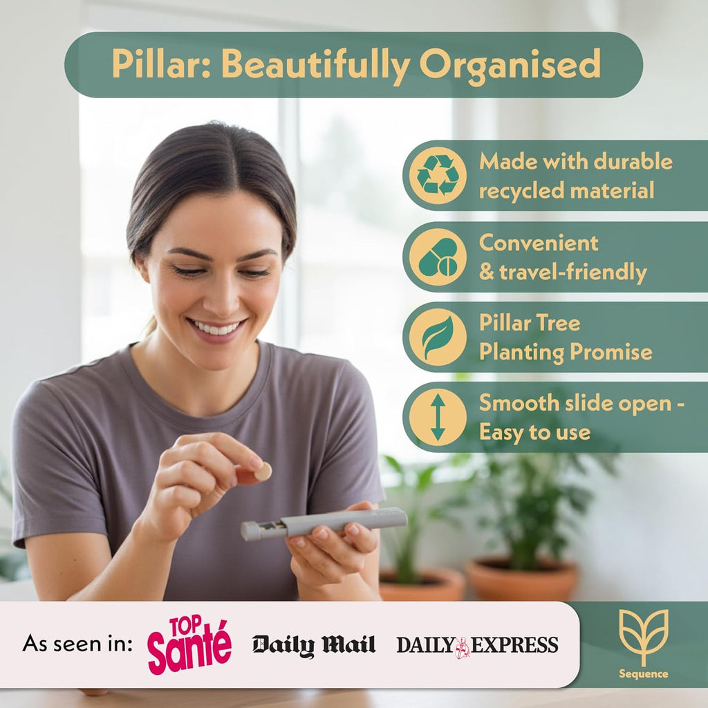 Pillar AM/PM Pill Box Organizer Two Times a Day | Aesthetic 7 Day Tablet Organizer 2 Times A Day | Beautiful Weekly