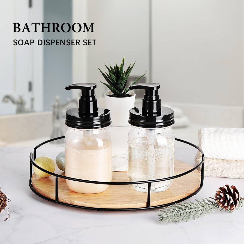 Plastic Mason Jar Soap Dispenser with Pump Lid 16OZ, 2 Pack | Refillable BPA-Free Hand Soap Dispenser Set with Cute