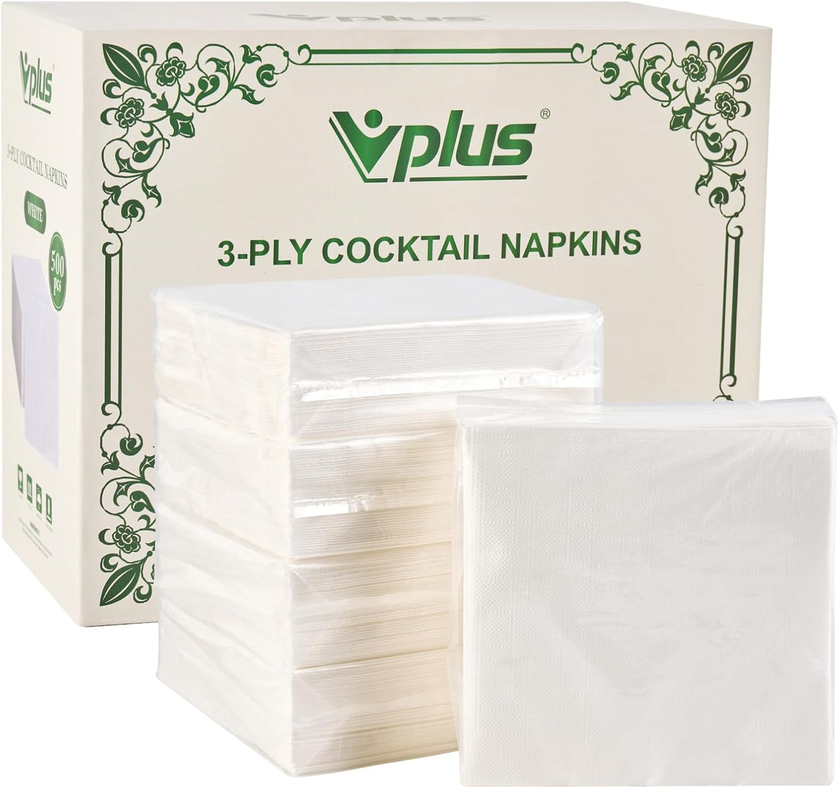 500 Pack Cocktail Napkins Paper, 3-Ply Beverage Napkins, White