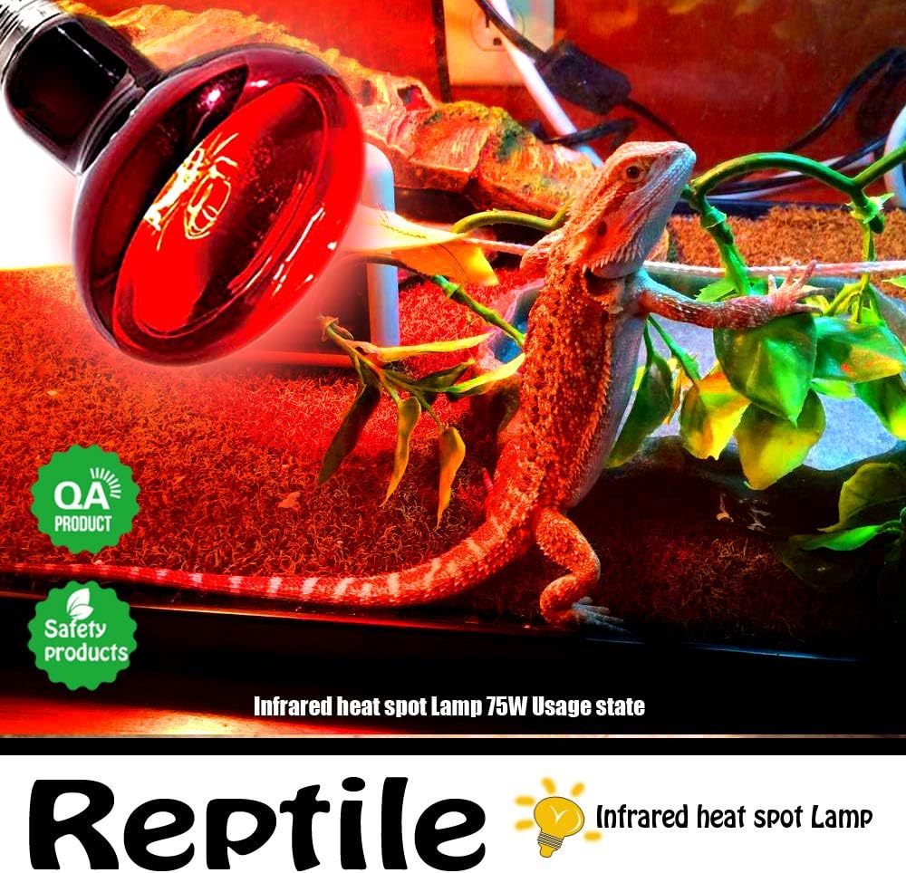Infrared Heat Lamp Bulbs 75W 2 Pack,Red Basking Spot Light Bulb Reptile Heating lamp for Bearded