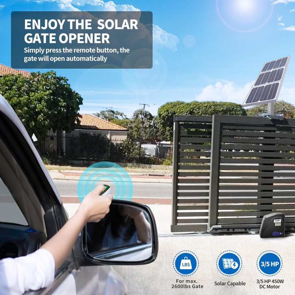 DKR1100ST Solar Sliding Gate Opener Rack Drive Automatic Gate Motor for Heavy Driveway Slide Gates Up to 2600 Pounds