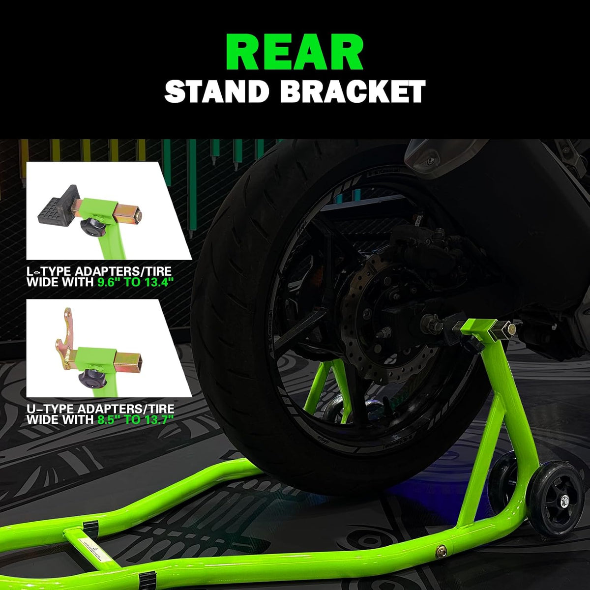 Motorcycle Stands Front and Rear, Front Rear Combo Stand Universal Wheel Lift Stand Swingarm Spool Lift Stand Paddock