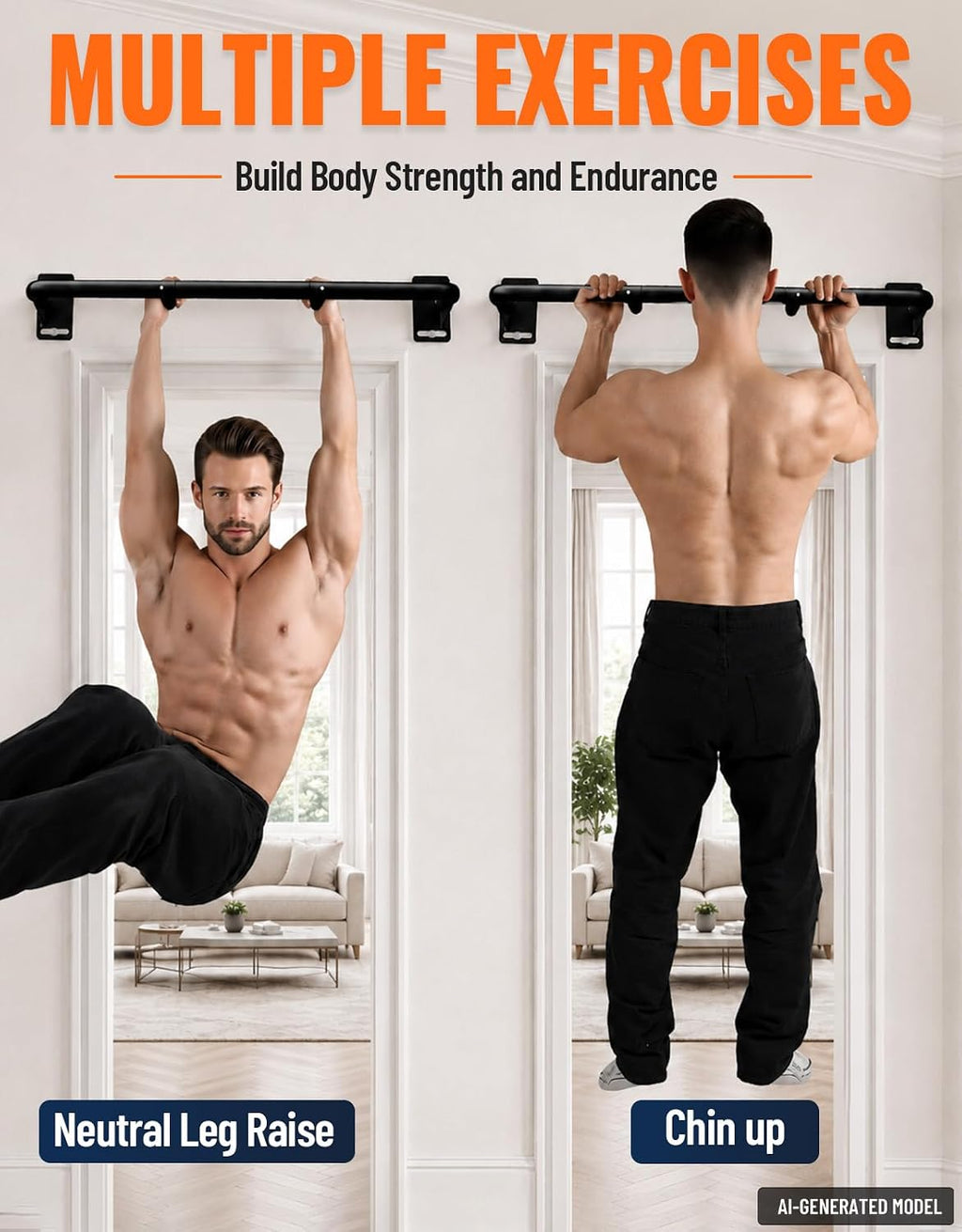 Joist Mount Pull Up Bar, Wall Mount Pull Up Bar for Doorway | Home Gym Workout Equipment, Heavy Duty Steel Construction