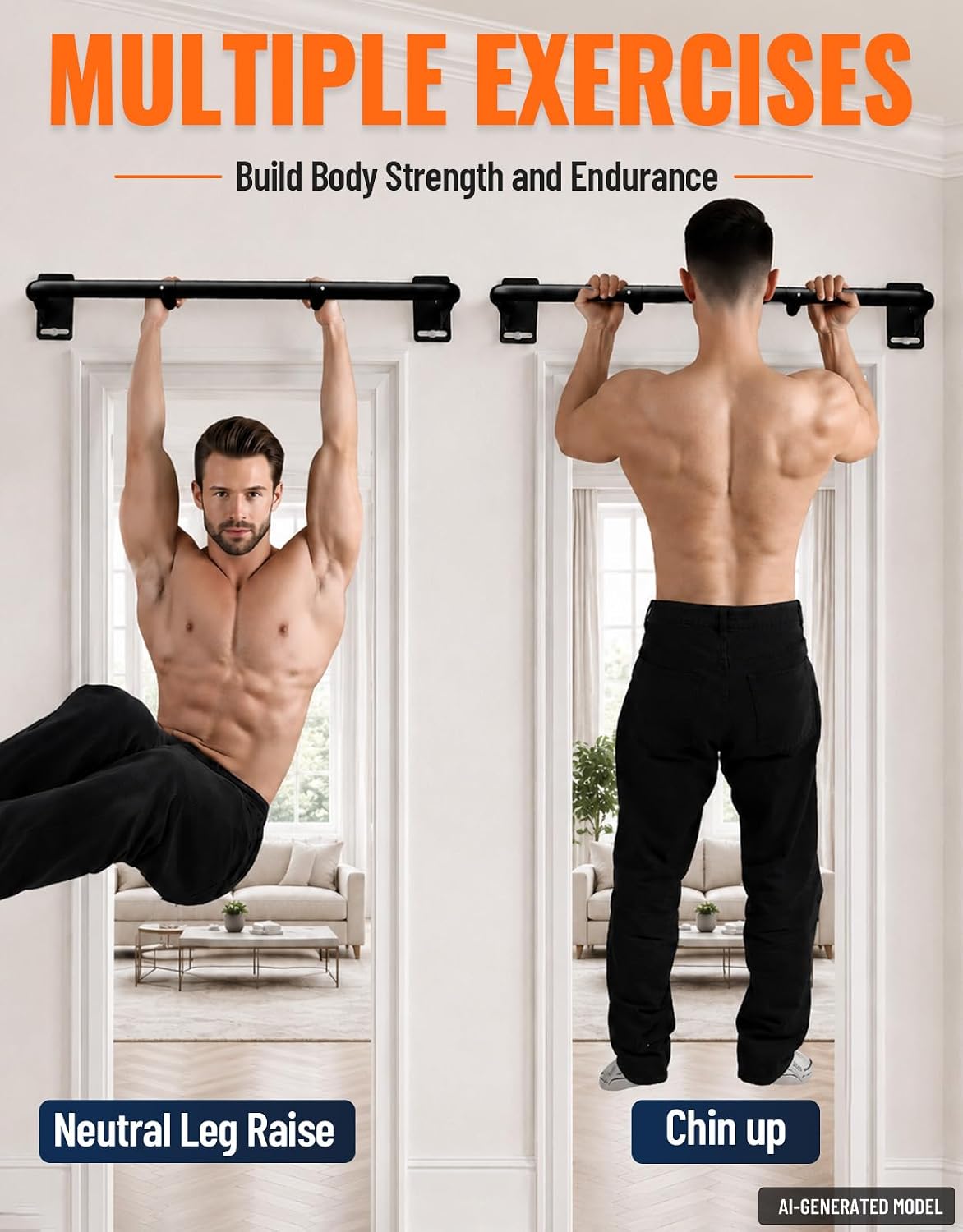 Joist Mount Pull Up Bar, Wall Mount Pull Up Bar for Doorway | Home Gym Workout Equipment, Heavy Duty Steel Construction