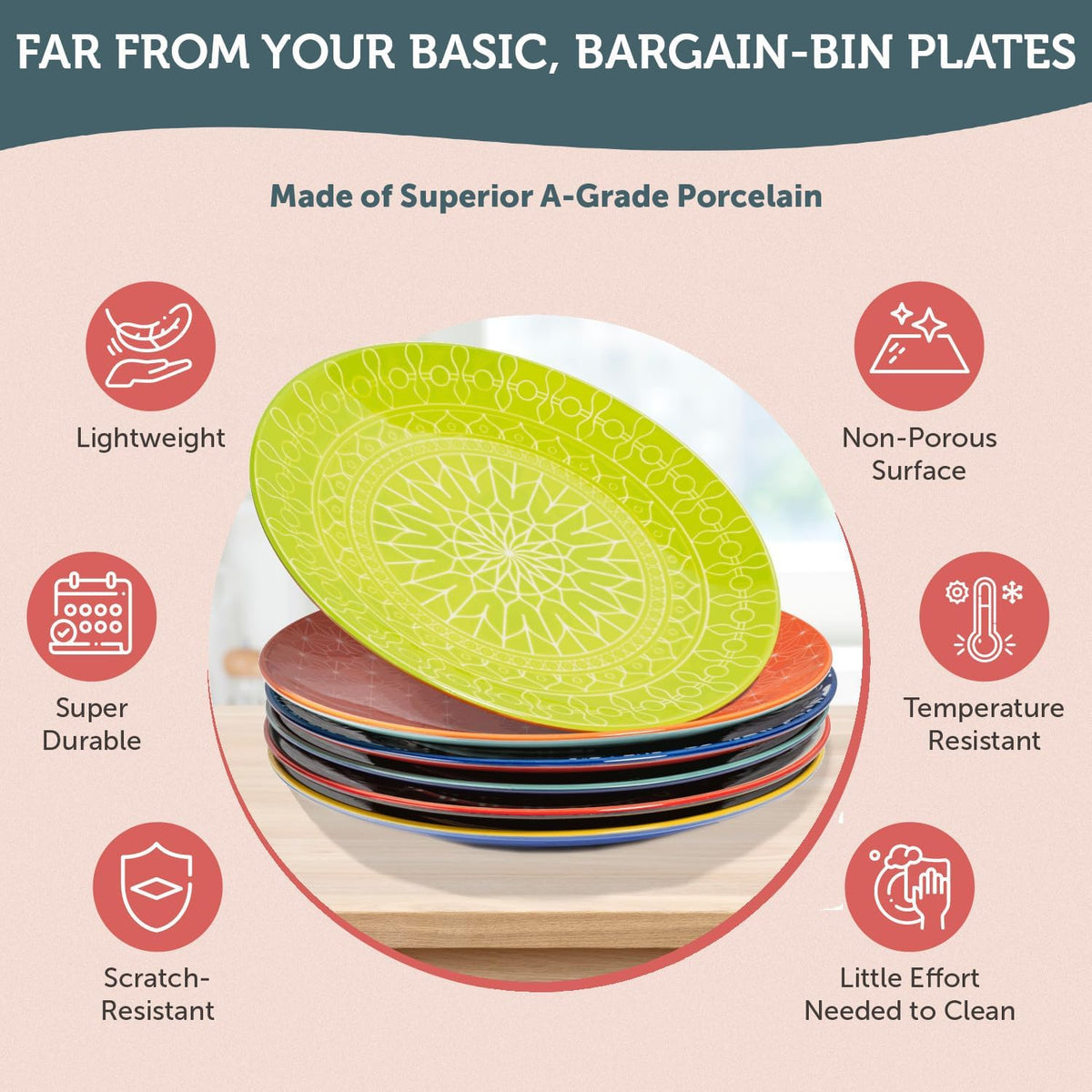 Salad Plates, 8.5 Inch, Microwave & Dishwasher Safe, Set for 6