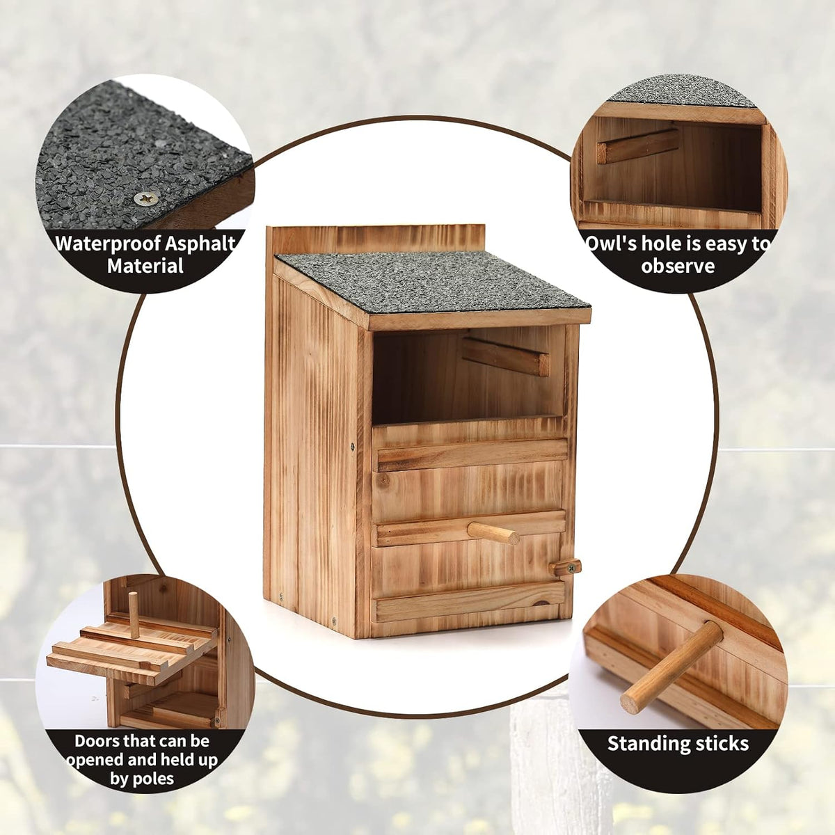 Owl Houses for Outdoors,13.38" Cedar Owl House with Clean-Out Door