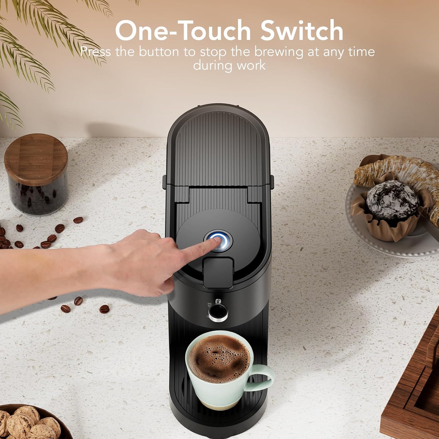 Single Serve Coffee Maker – Brew with Coffee Pods & Grounds, Compatible with Kcup Coffee Pods, Small Sizes Up to 6 8