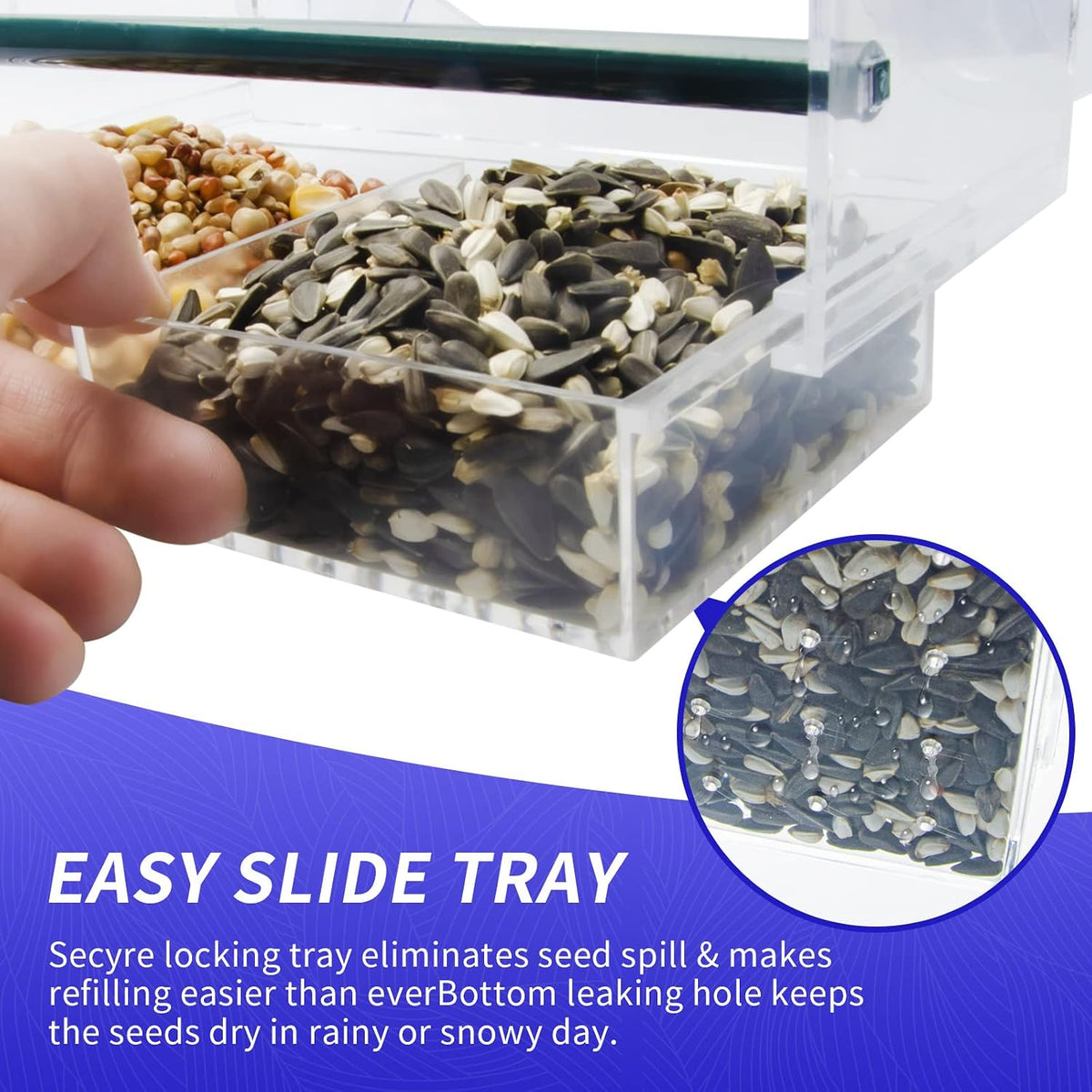 Window Bird Feeder with 4 Extra-Strong Suction Cups-Clear Acrylic