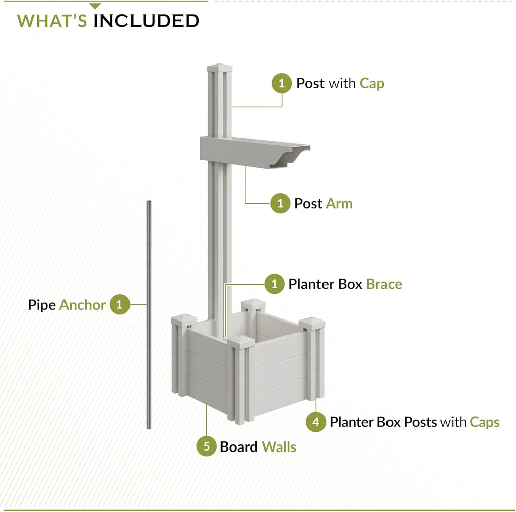 Zippity Majestic Mailbox Post w/Planter Box, White Vinyl DIY No Dig Kit | 1 Post + Planter Box, Mailbox Sold