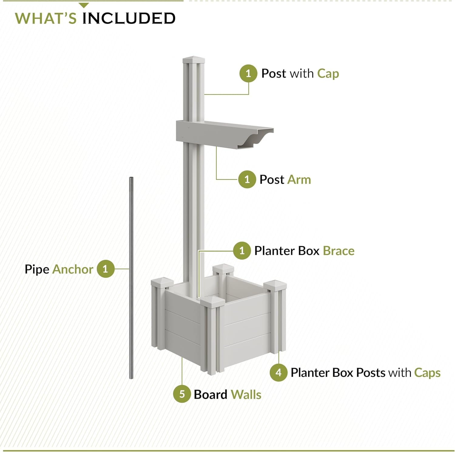 Zippity Majestic Mailbox Post w/Planter Box, White Vinyl DIY No Dig Kit | 1 Post + Planter Box, Mailbox Sold