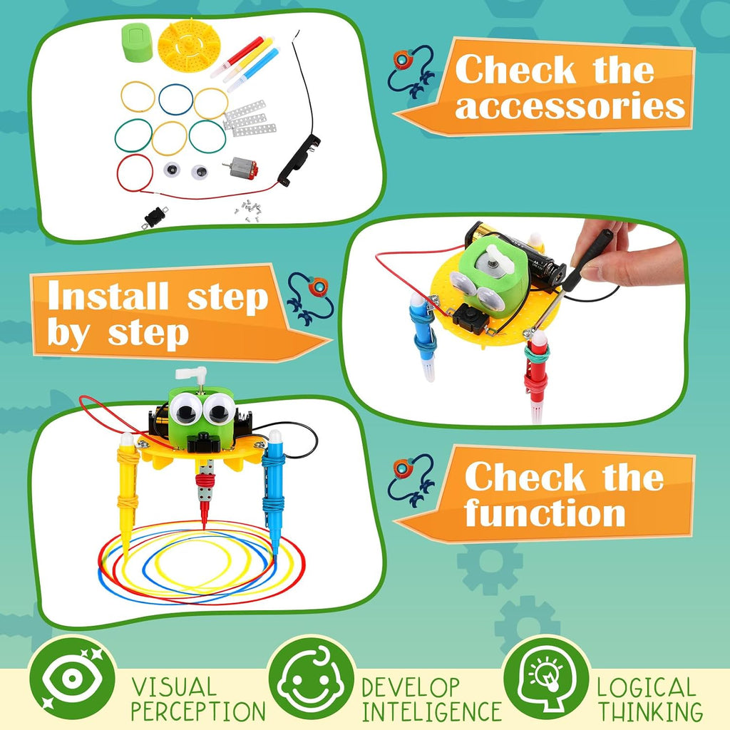 16 Pcs Doodling Robot Building Kits Stem Craft Kits for Kids 8-12, Stem Robotics Kit Toys Educational Robotics DIY