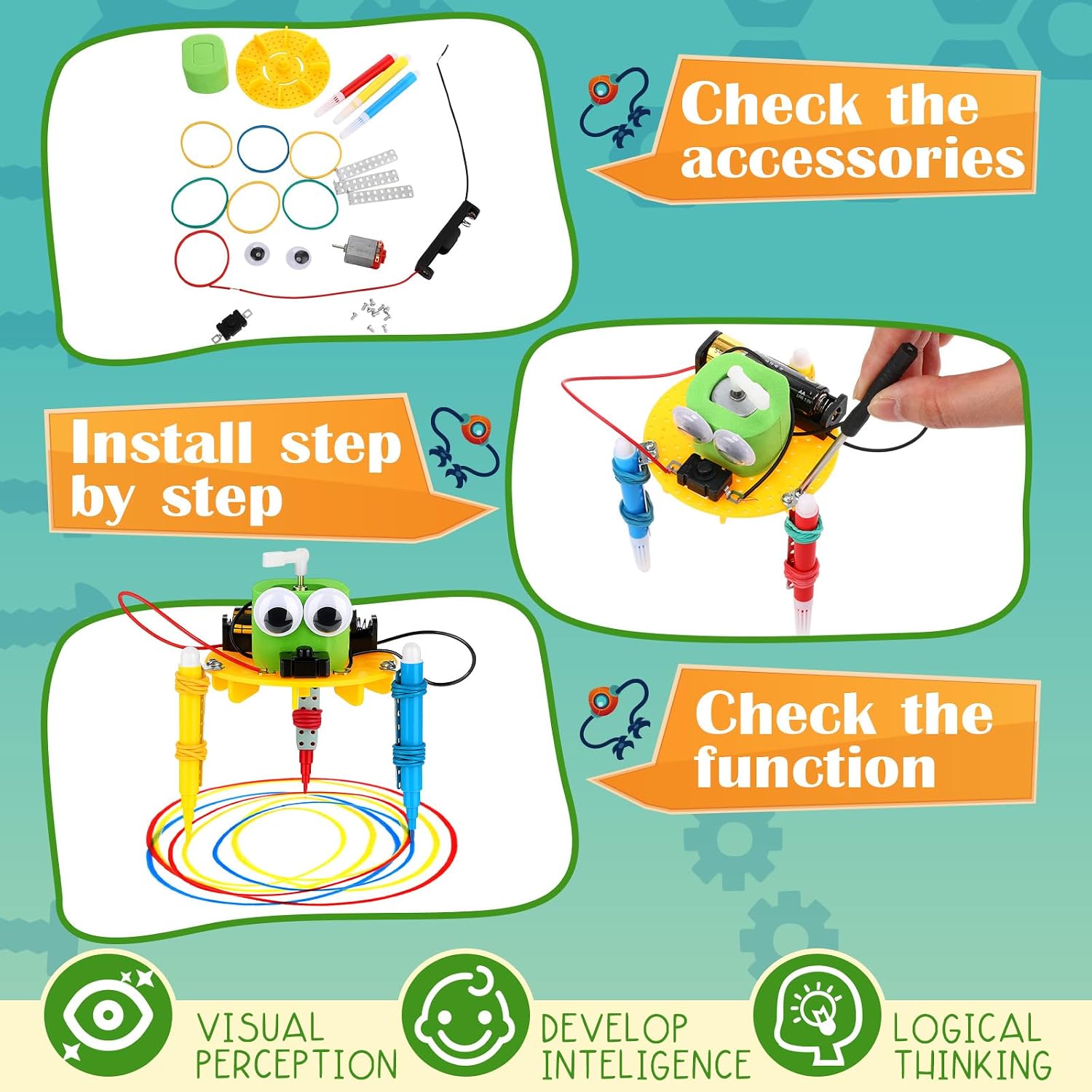 16 Pcs Doodling Robot Building Kits Stem Craft Kits for Kids 8-12, Stem Robotics Kit Toys Educational Robotics DIY