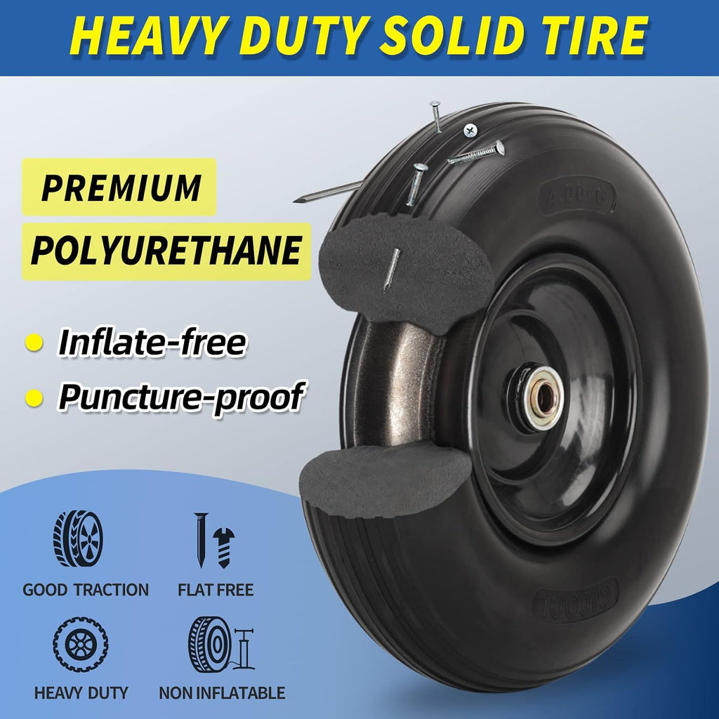 4.00-6 Wheelbarrow Tire, 13" Flat-free Solid Tire and Wheel, with 5/8" or 3/4" Bearings, 1.75" Centered Hub for