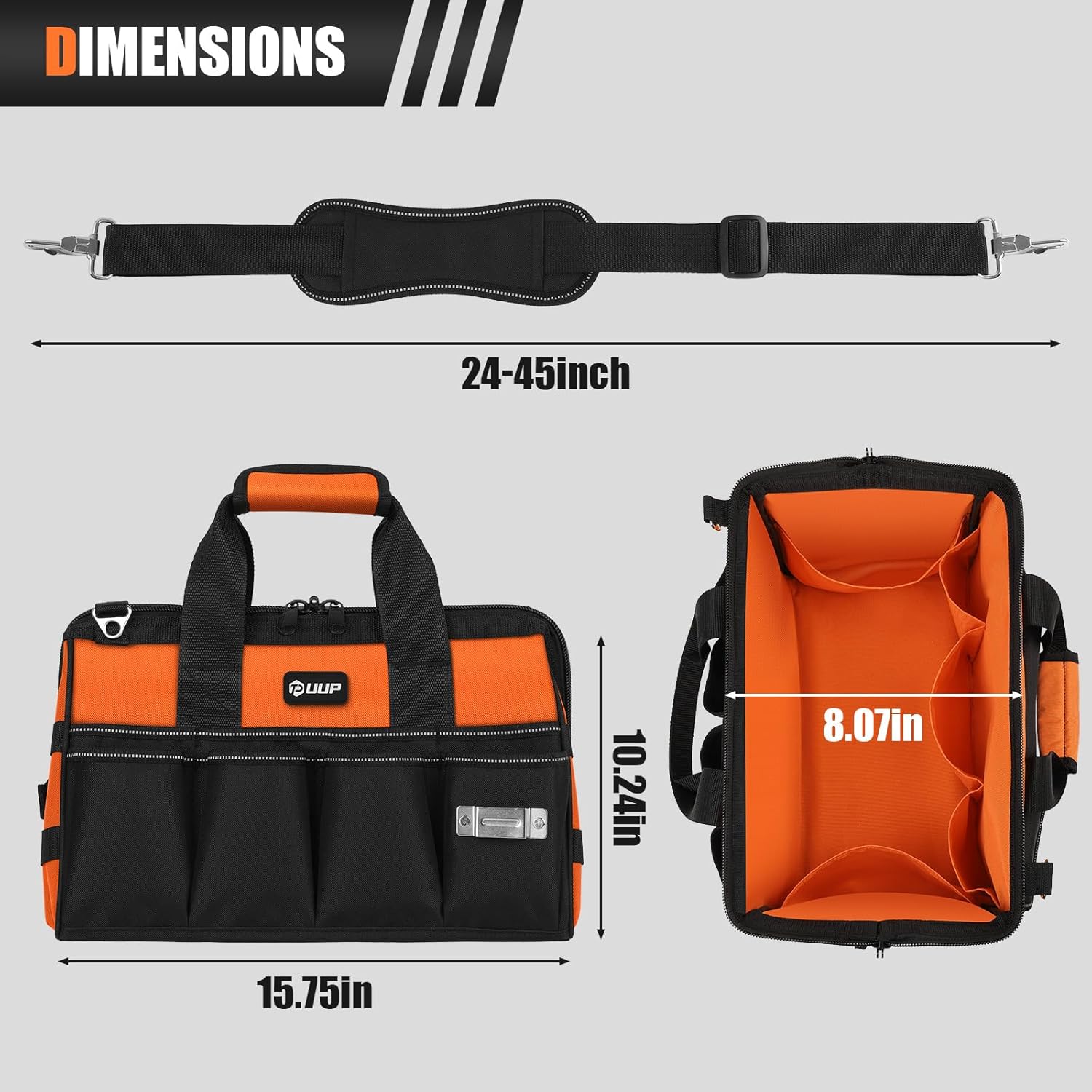 Heavy Duty Tool Bag 15-Inch, 16-Pocket Portable Soft Tool Box Organizer Storage, Handle Tactical Carry Tote Empty