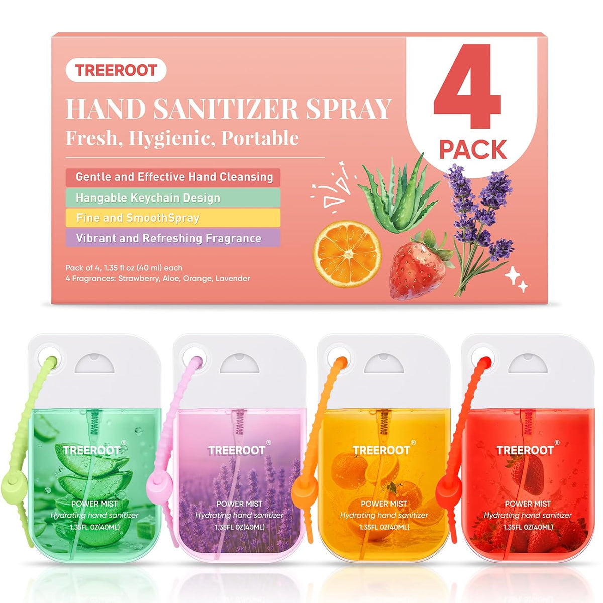 4 Pack Hand Sanitizer Spray, Hydrating Travel Size-Alcohol-Free