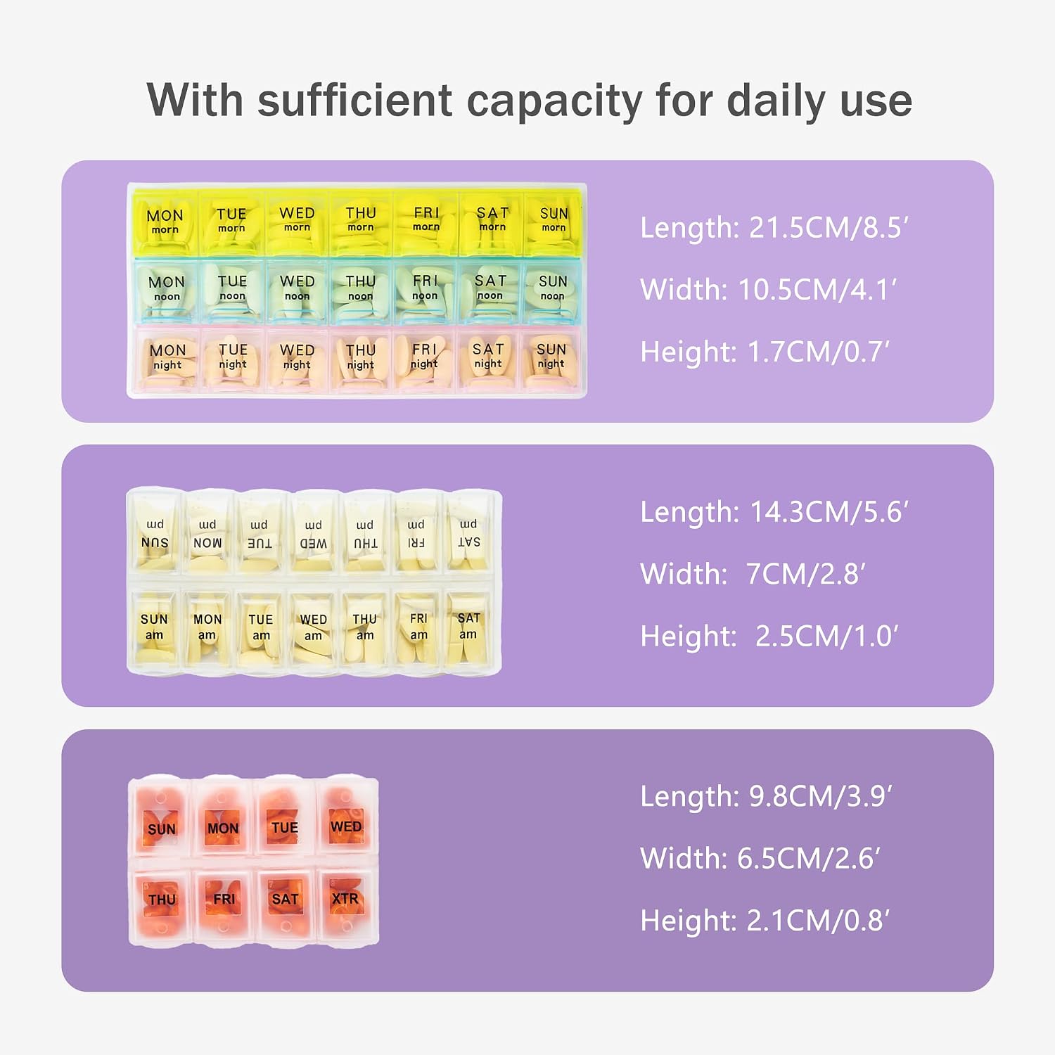 Weekly Travel Pill Organizer 3 Times A Day Pill Case for Purse with Removable 7 Day Pill Box Holder,Cute Medication