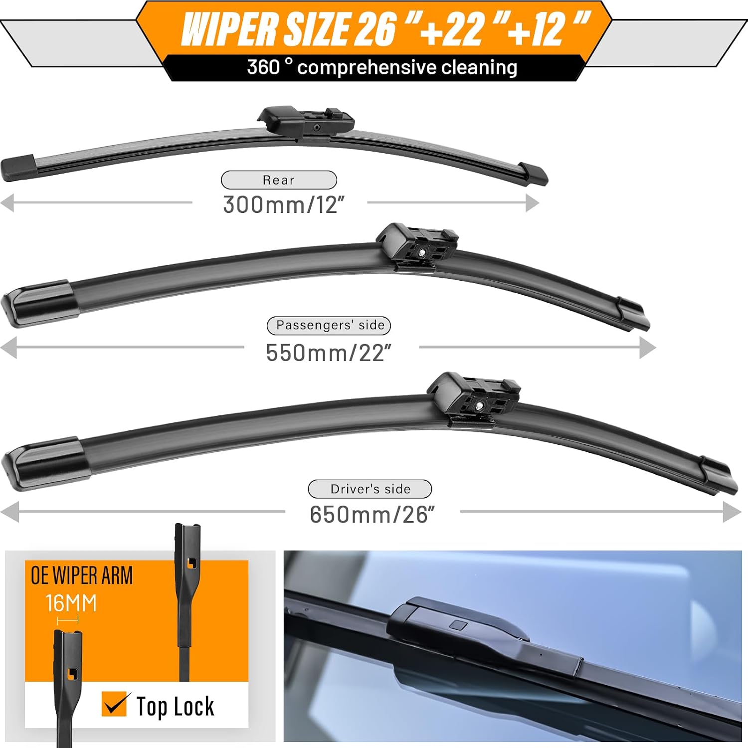 OEM Windshield Wiper Blade Replacement for VW Volkswagen Atlas 2018 2019 2020 20221 2022 2023 2024 Original Equipment
