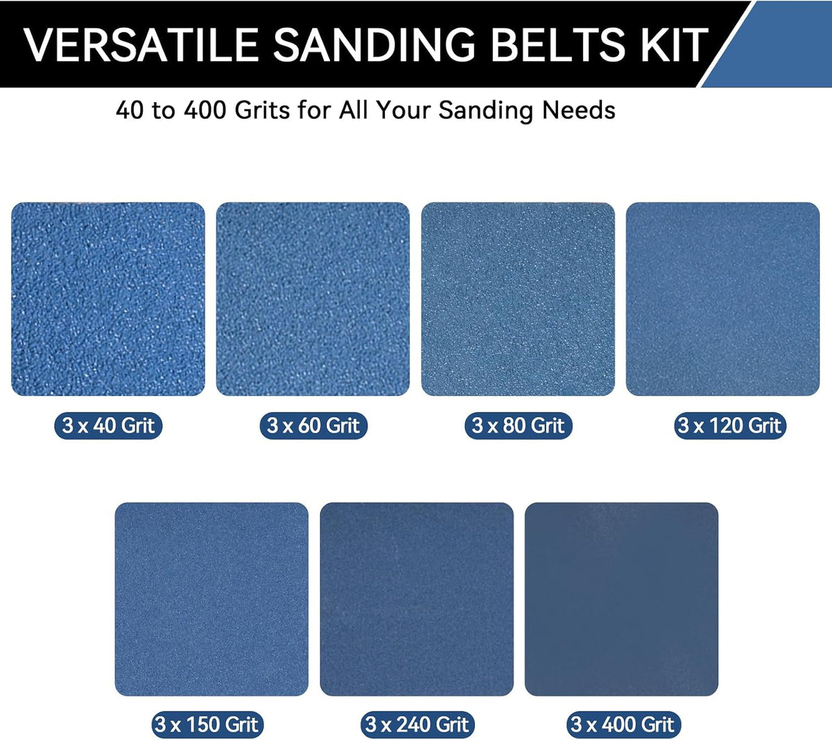1x30 Inch Sanding Belts 21 Pcs 7 Grits Sizes (3 Each of 40/60/80/120/150/240/400 Grits) Heavy Duty Belt Sander Zirconia Belt Sander Paper for Wood, Metal, Stainless Steel, Cars, and Furniture