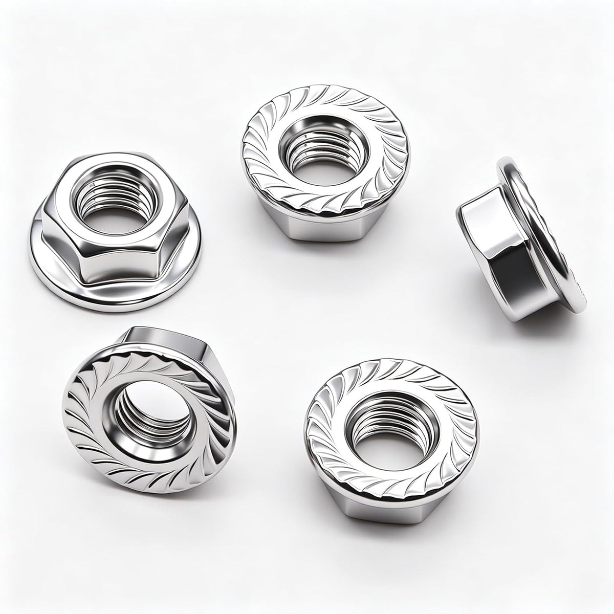50PCS M8 x 1.25mm Thread 304 SS Hex Flange Nuts