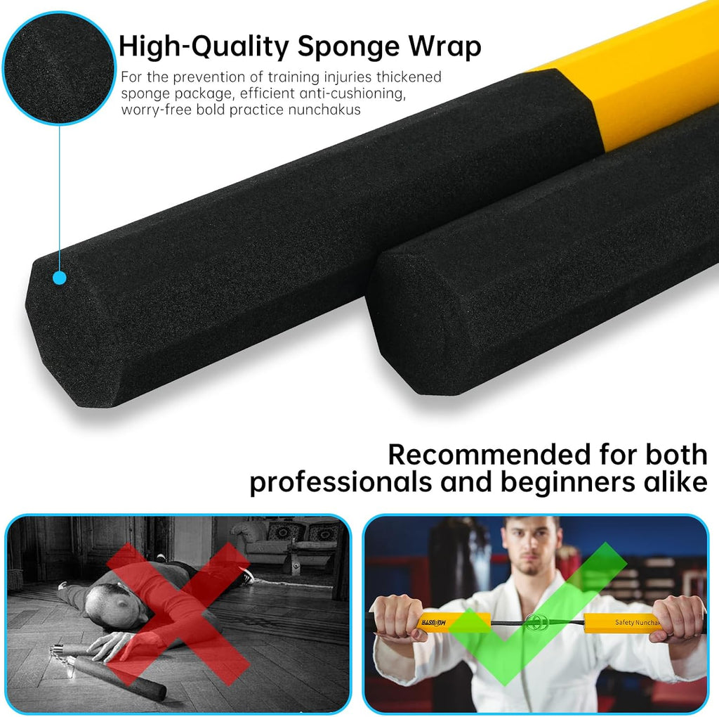 Safe Foam Rubber Cord Nunchakus for Practice and Training | 11 inches, non-slip surface, easy to clean, carrying
