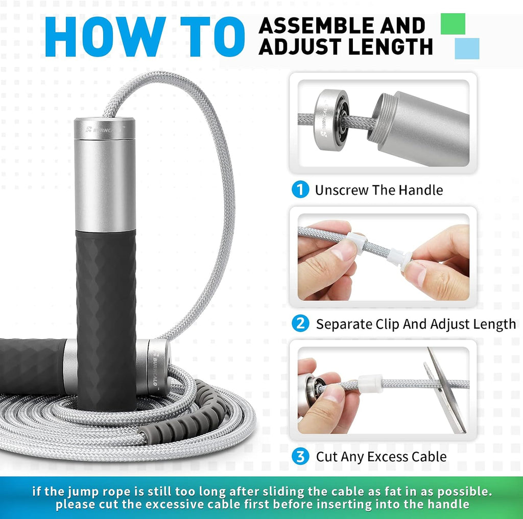Weighted Jump Rope for Men, Women (1.5LB) - Alloy Steel Handles, Speed Skipping Rope, Gym,Indoor/Outdoor - Fitness