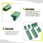 32Pcs 9 Type Pluggable Terminal Blocks Connector Socket, 5mm/0.2inch Pitch PCB Mount Screw Male Female Connectors(2/3/4/5/6/7/8/9 Pins)
